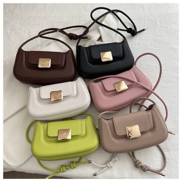 2024 Spring New Bag Versatile PU Ins Fashion Texture Style Solid Color Simple Armpit/Crossbody Bag with Lock Decoration