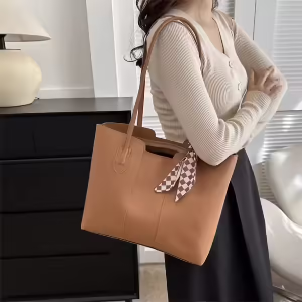 New Arrival Women’s Shoulder Bag Luxury PU Lining Vintage Handbag Popular Large Capacity Tote Bags with Scarves - Image 2